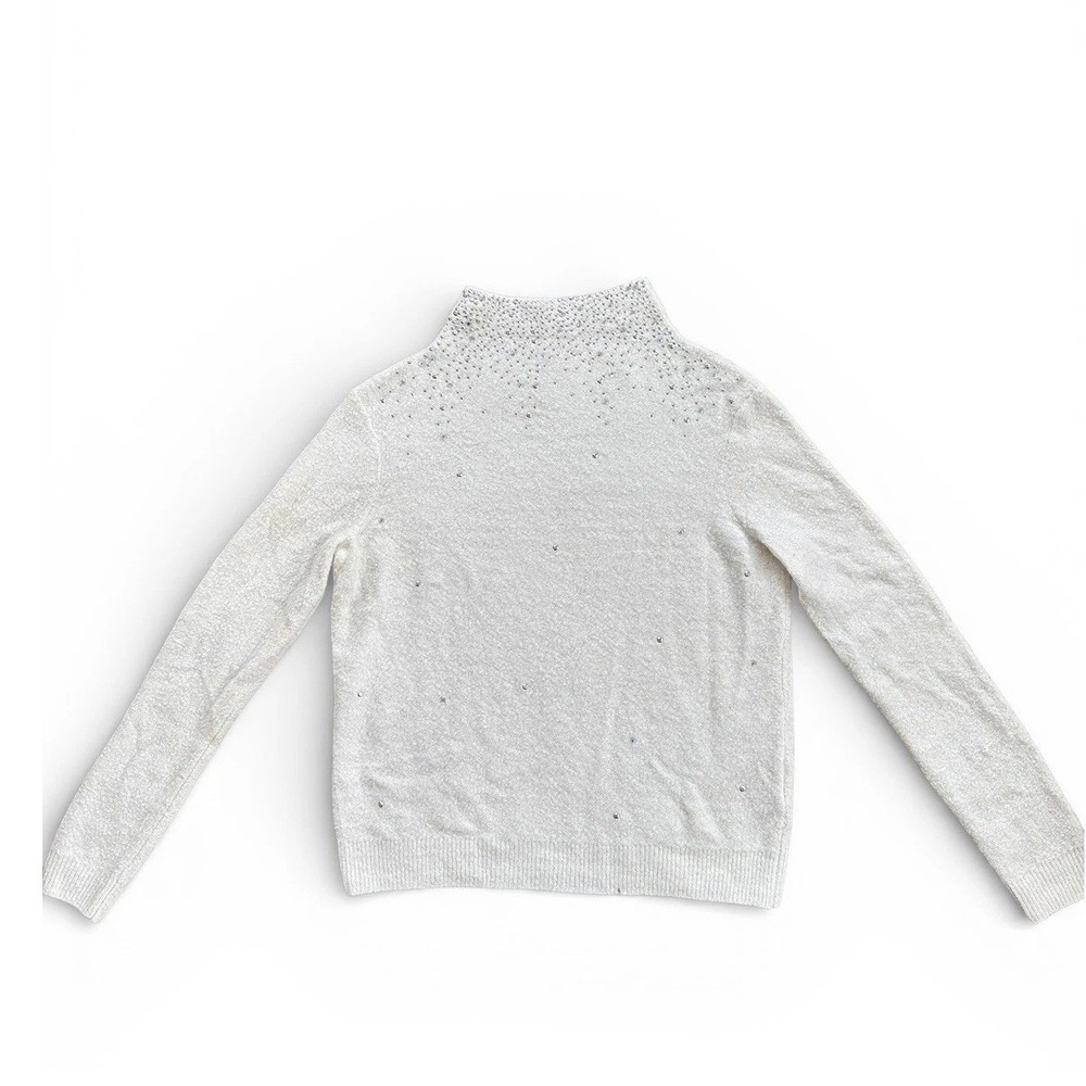 Juicy Couture Womens Cream Rhinestone Embellished Mock Neck Metallic Sweater XS